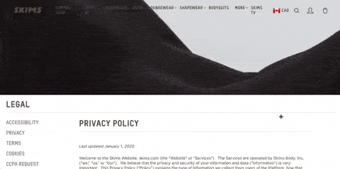 Skims data privacy experience example